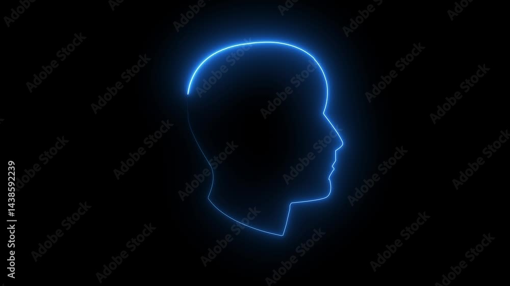 glowing neon head animation black background, Artificial intelligence glowing neon head animation black background, Artificial intelligence