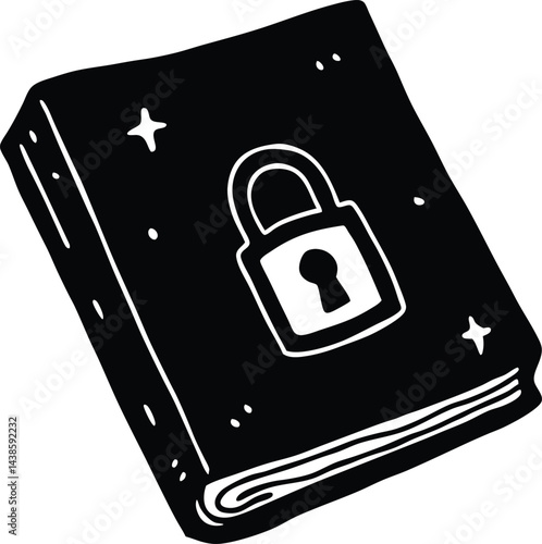 hand drawn spellbook with lock on white background.eps

