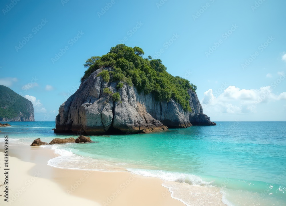 Fototapeta premium Serene Tropical Island Cove: Turquoise Waters and Lush Greenery