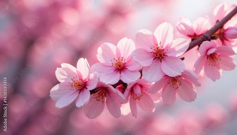 Fototapeta premium Delicate pink sakura blossoms, full bloom, soft petals , spring, cherry blossom, art