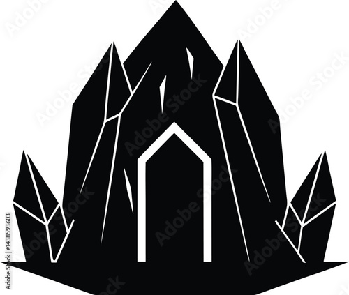 minimalist cave entrance with crystals on white