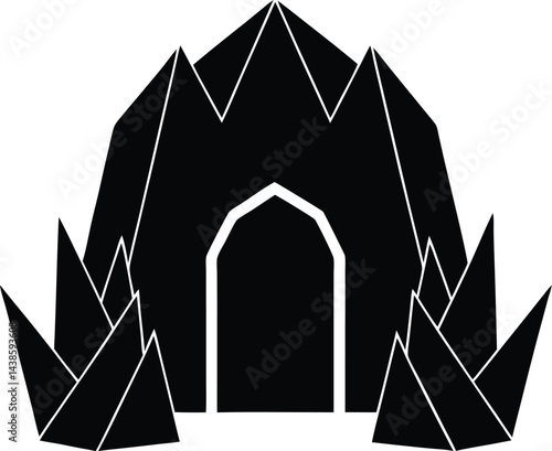 minimalist cave entrance with crystals on white