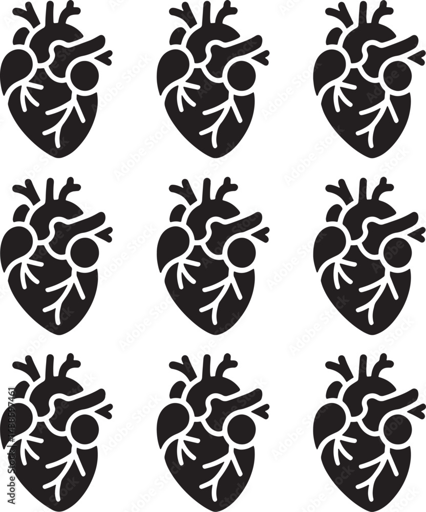 Fototapeta premium Set Of Simple Black Heart Silhouettes With White Details