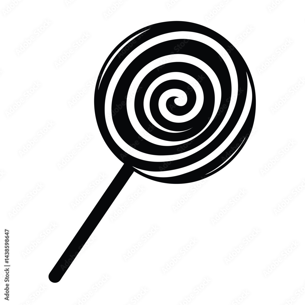 Black and white vector lollipop with swirl candy design isolated on white Black and white vector lollipop with swirl candy design isolated on white