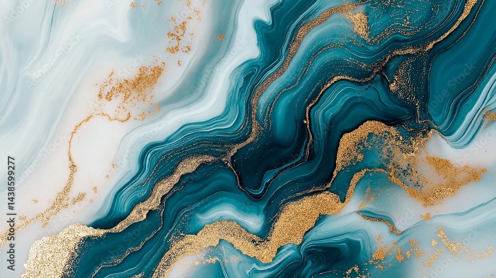 Teal and Gold Abstract Marble Texture with Fluid Ink Swirl Design Teal and Gold Abstract Marble Texture with Fluid Ink Swirl Design
