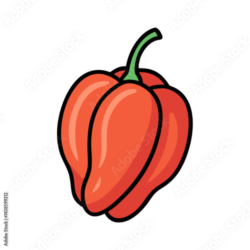 Illustration of a scotch bonnet pepper, hot pepper, chili pepper, vegetable, food, spice, red, green