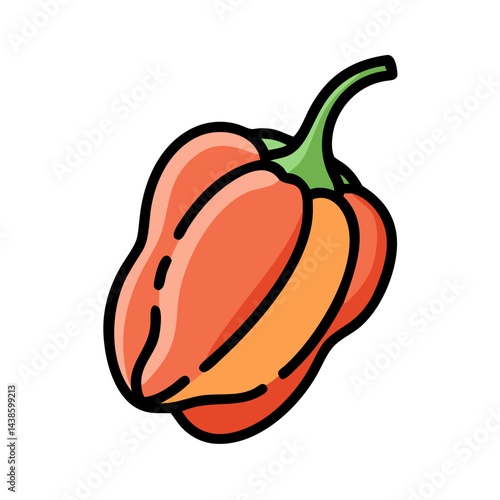 Illustration of a fresh orange habanero pepper for cooking and recipes, spicy food ingredient