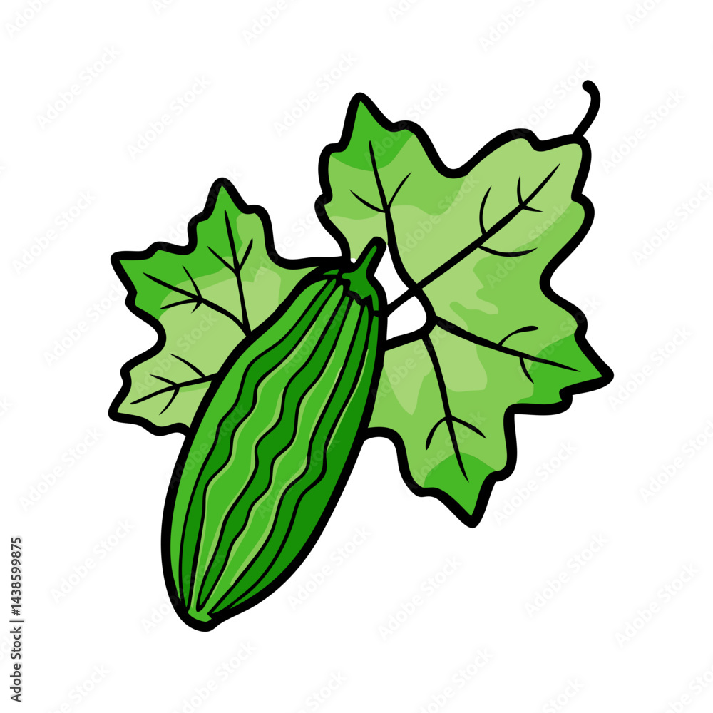Obraz premium Illustration of ridge gourd vegetable with green leaves for healthy eating and cooking ideas