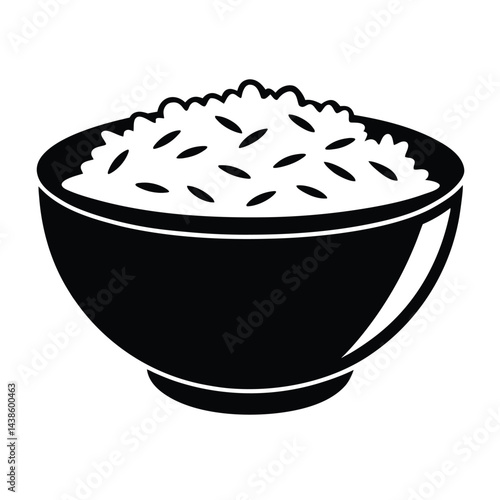 Black and white vector illustration of a bowl full of rice portion