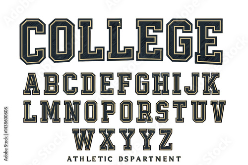 College lettering design showcases bold typography and athletic style for educational institutions and sports activities