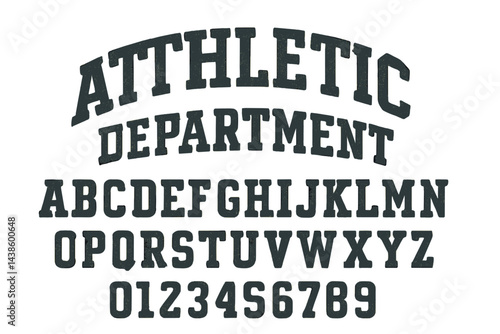 Display of athletic department lettering showcasing stylized alphabet and numbers in bold font