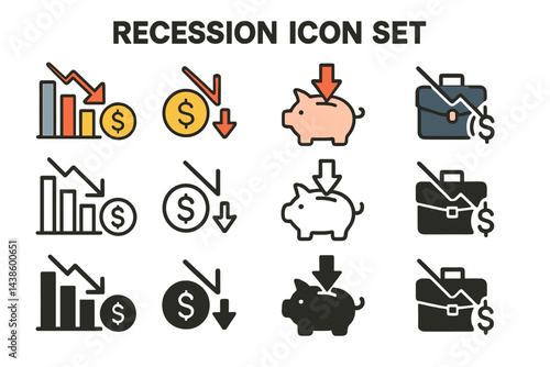 Visual representation of recession elements showcasing economic decline through diverse graphic icons and symbols