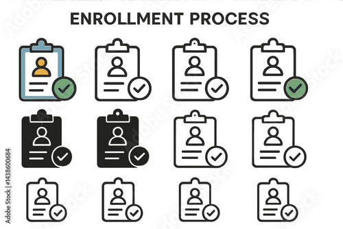 Enrollment process illustrations showing stages and completion of registration in a clear, organized layout