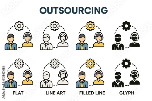 Different styles of outsourcing illustrated, showcasing various design approaches in a clear and concise manner