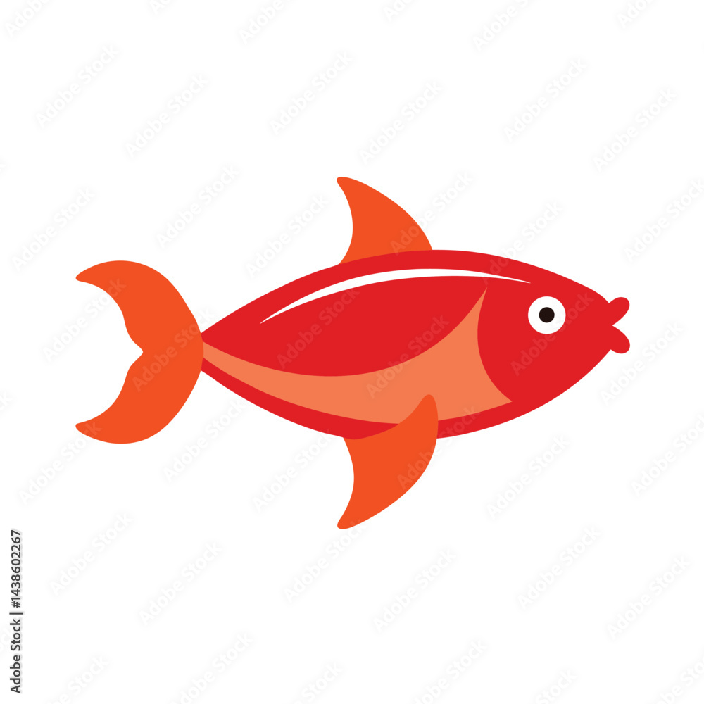 Fototapeta premium Cartoon red fish with orange fins cute aquatic animal illustration