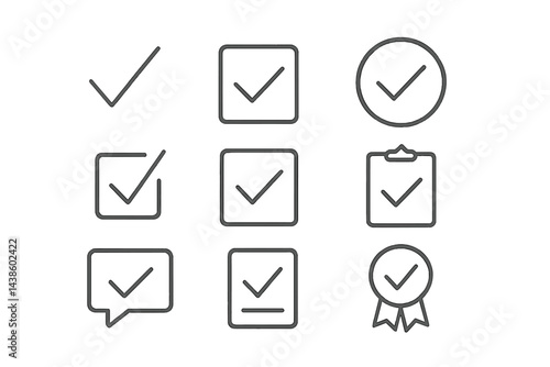 Checklist icons representing completion, approval, and communication in various formats