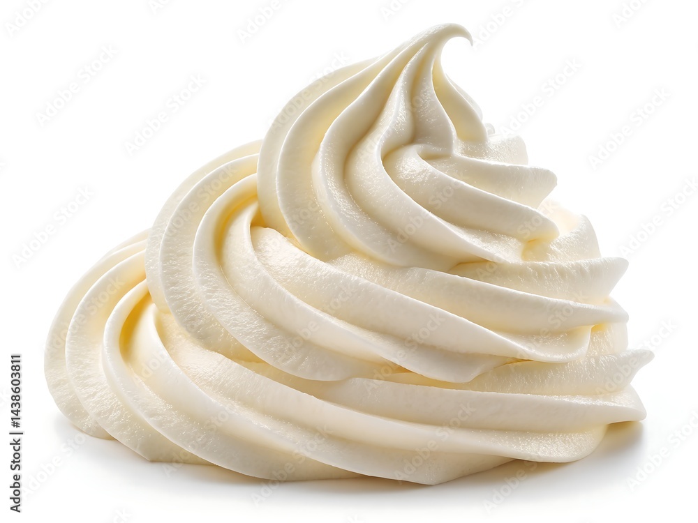 Creamy Vanilla Swirl Isolated, Smooth Texture, White Background, Dairy Dessert Closeup Creamy Vanilla Swirl Isolated, Smooth Texture, White Background, Dairy Dessert Closeup