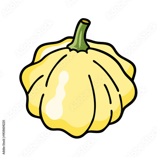 Isolated yellow pattypan squash vector illustration for autumn harvest and cooking design needs