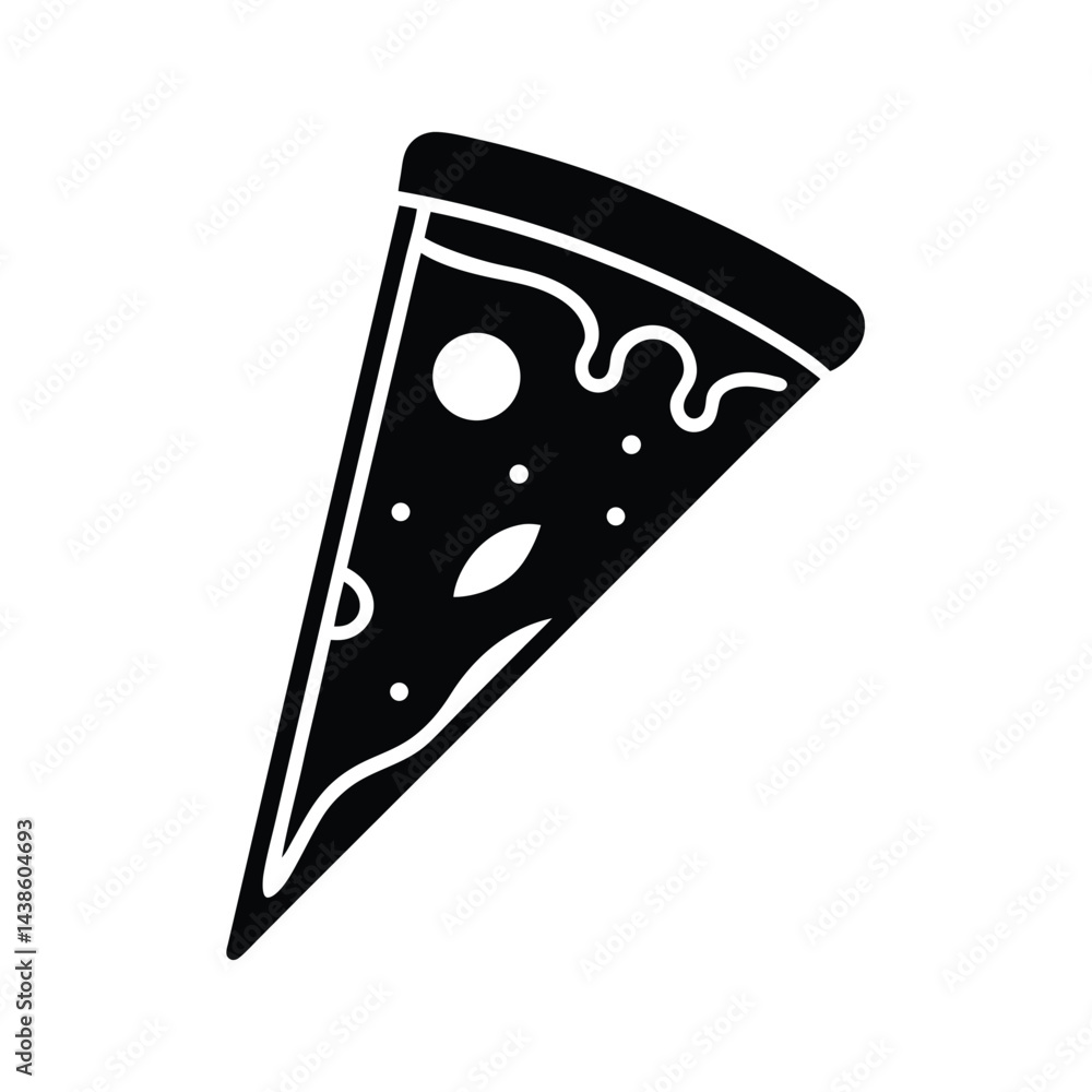 Black and white pizza slice icon minimalist food illustration vector graphic Black and white pizza slice icon minimalist food illustration vector graphic