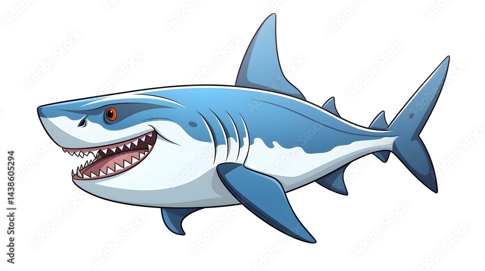 Obraz premium Detailed Premium Vector Illustration of a Cartoon Shark in Line Art Style
