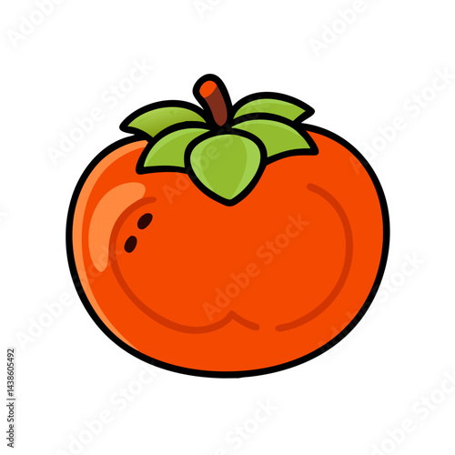 Illustration of a persimmon fruit, healthy food, fresh produce, organic, sweet, and delicious fruit with leaves