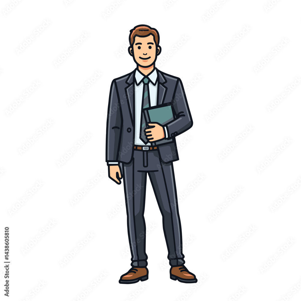 Fototapeta premium Businessman smiling with a portfolio against a white background 