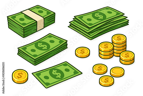 Bundles of cash and coins arranged in a visually appealing layout suitable for discussions on finance or budgeting