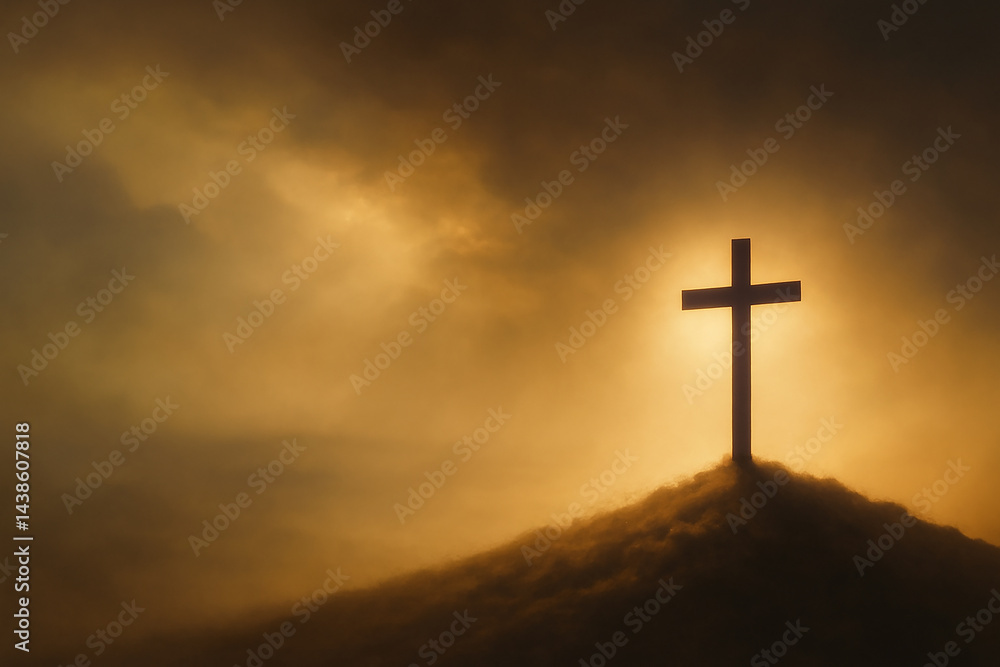 Good Friday concept: cross with sunset in the sky background Good Friday concept: cross with sunset in the sky background