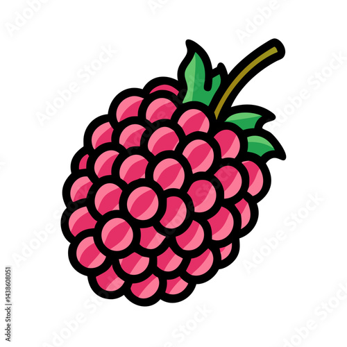 Illustration of raspberry fruit, fresh raspberry, healthy raspberry food, raspberry drawing, berry art