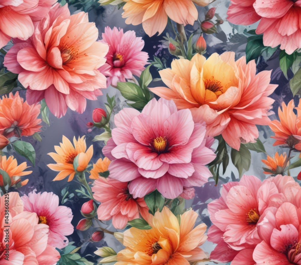 Obraz premium Vibrant watercolor blooms, lush petals, artistic style, illustration, colorful