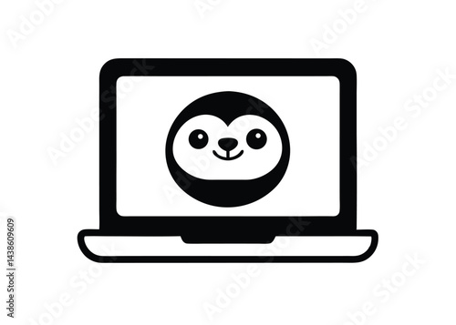 Sloth Head Icon On Vintage Laptop Screen
