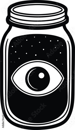 single eyeball in jar on 