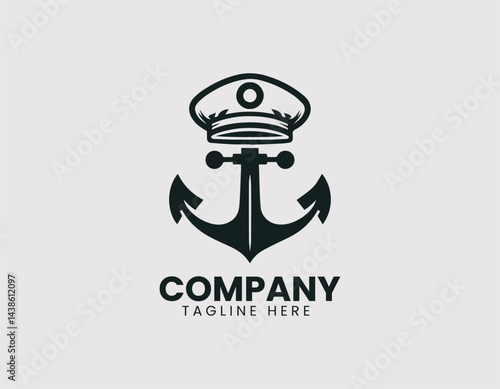 Classic White Captain Hat Anchor Emblem Vector Logo Design, Vintage White Captain Hat Anchor Logo