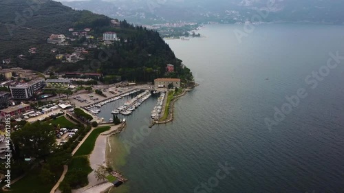 aerial view of a town near a lake