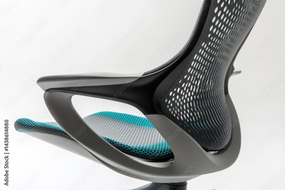 Modern ergonomic office chair with breathable mesh back and teal accents. Modern ergonomic office chair with breathable mesh back and teal accents.