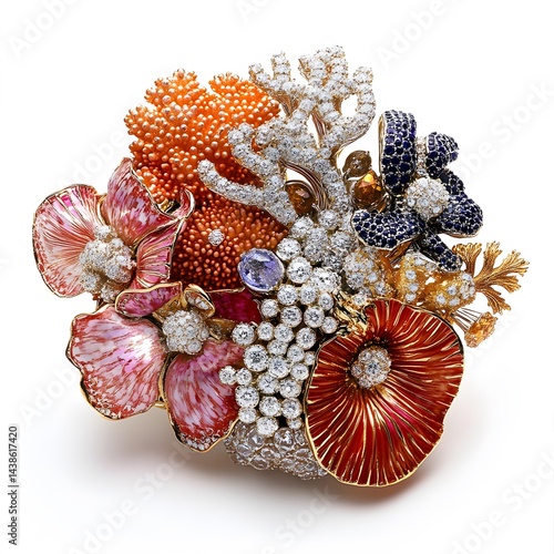 Beautiful floral and coral brooch with intricate design