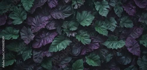 Wallpaper Mural Mysterious purple and deep green leaf pattern, striking visual effect ,  vibrant,  purple,  pattern Torontodigital.ca