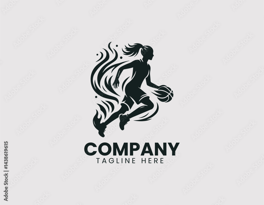 Dynamic Basketball Player Dribbling with Fire Trail Vector Logo Dynamic Basketball Player Dribbling with Fire Trail Vector Logo