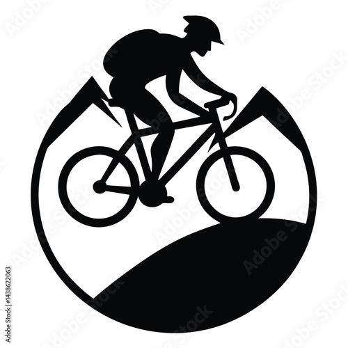 Cyclist Carrying Bike Over Rocky Mountain Slope
