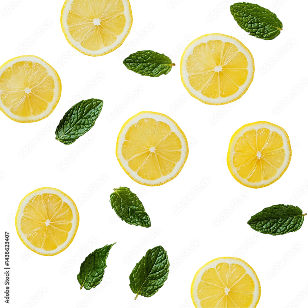 Lemons and Mint isolated on transparent background Lemons and Mint isolated on transparent background