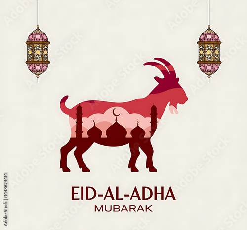 Eid al Adha Mubarak Greeting Card with Goat Silhouette