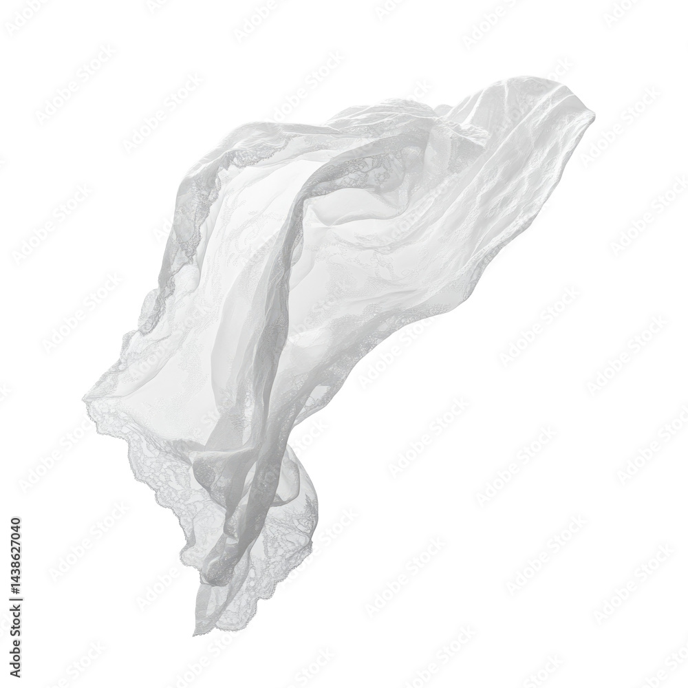 Obraz premium Single Lace Fabric Gently Floating In Air isolated on a transparent background