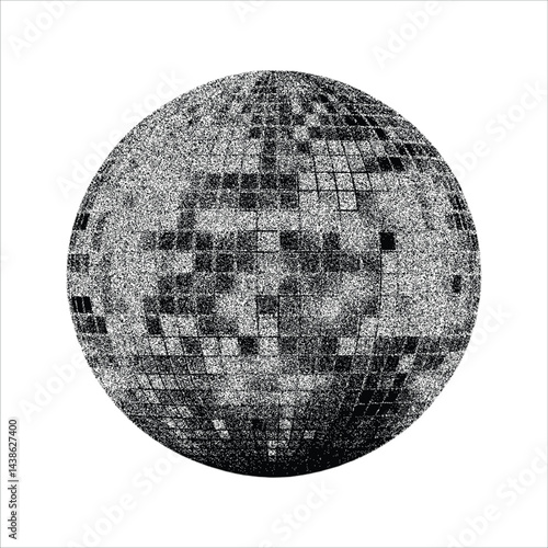 Disco Ball  with stipple dots photocopy effect. Abstract retro y2k geometric futuristic icons in gritty gradient texture.	