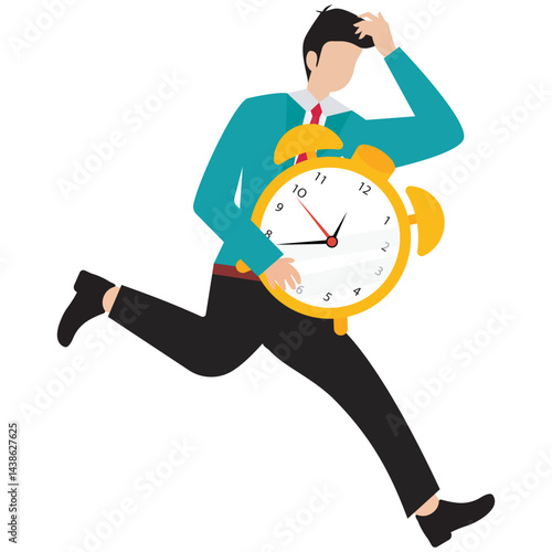 Flat illustration of punctual businessman hold clock symbolizing precise timing and being on schedule stock illustration