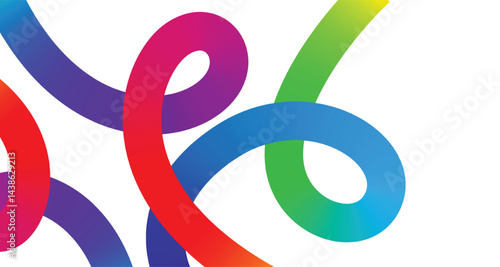 Abstract design with color lines, gradient shapes, 3D rainbow ribbons, and undulating waves in a minimalist modern layout for posters or branding