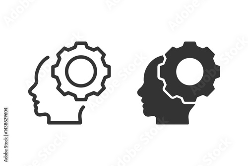Human head with gear icon set. Represents the concept of thinking, problem solving, innovation, and mental processes.
