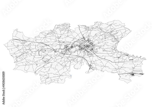Vector highway map of Arlon, Belgium. Shows main roads and expressways in a clean, editable layout. Ideal for transport planning, GIS projects, mapping, and infographic design.