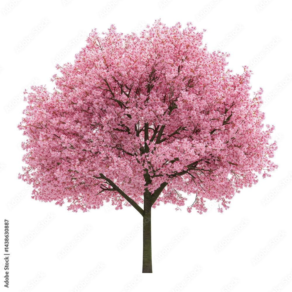 Fototapeta premium Beautiful flowering cherry tree in full bloom during springtime in a serene garden setting