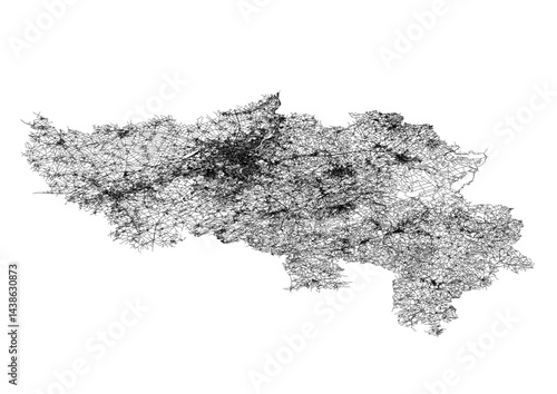 Vector highway map of Liège, Belgium. Displays main roads and expressways in a clean, editable format. Perfect for transport planning, GIS, urban projects, and infographic design.