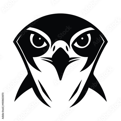 Striking black and white falcon head graphic bold vector illustration of a powerful bird